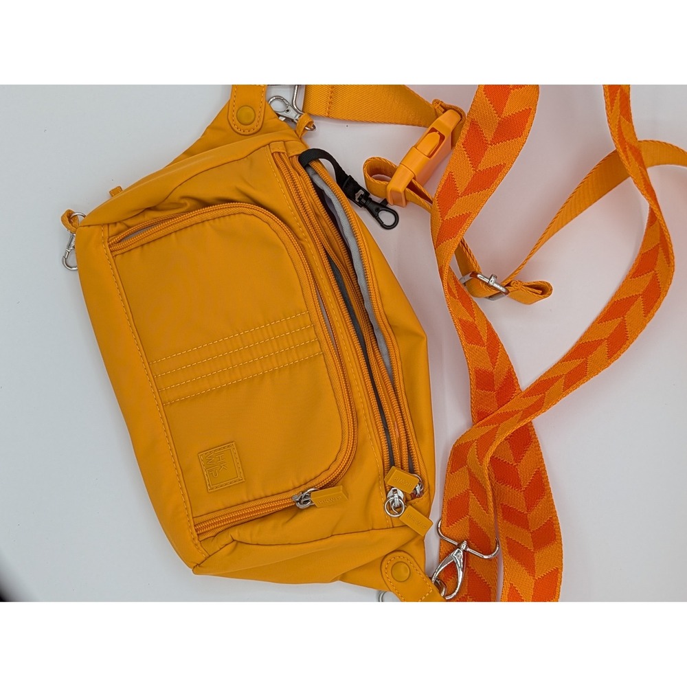 HKWIP Yellow Nylon Crossbody Bag Multi Pocket Adjustable Chevron Strap Travel